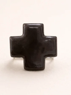 Кольцо ручной работы КерамЕлКа «Крест», черное, фарфор