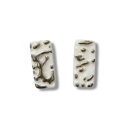 Серьги-гвоздики прямоугольные, белые, фарфор, фото 1.