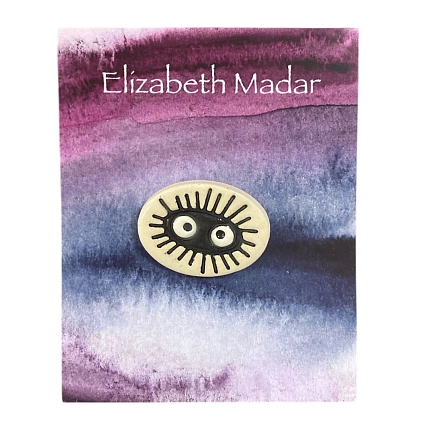 Брошь ручной работы Elizabeth Madar Сусуватари, чёрно-белая, керамика, фото 1.