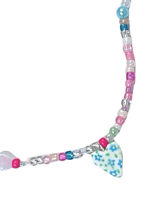 Чокер ручной работы Радость Рядом с сердечком с принтом голубые цветочки, полимерная глина, бисер