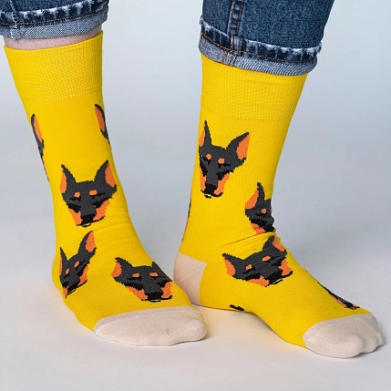 Носки «Типичный доберман», р-р 42-46, жёлтые, фото 2.