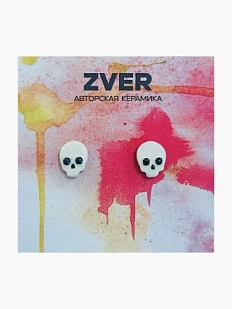 Серёжки-гвоздики ручной работы Звер «Черепа», керамика