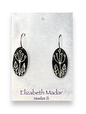 Серьги ручной с цветочным орнаментом, овальные, керамика, чёрные