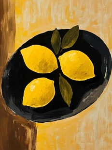 Постер интерьерный DARI DARI «Три лимона на черной тарелке», А3