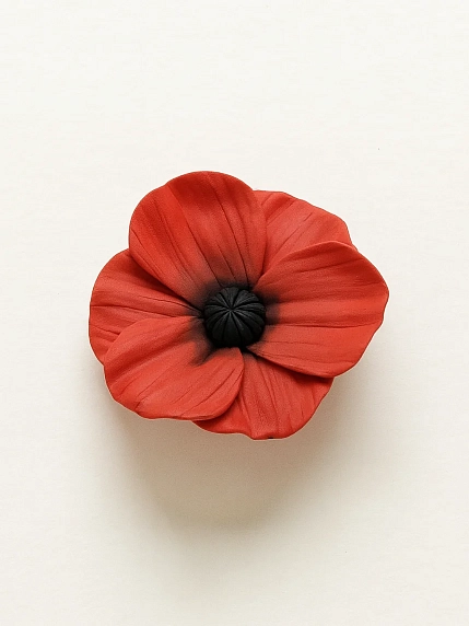 Брошь Подарки руками «Красный мак», полимерная глина, фото 1.