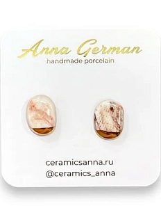 Серёжки-гвоздики Анна Герман «Овал», фарфор, розово-золотые