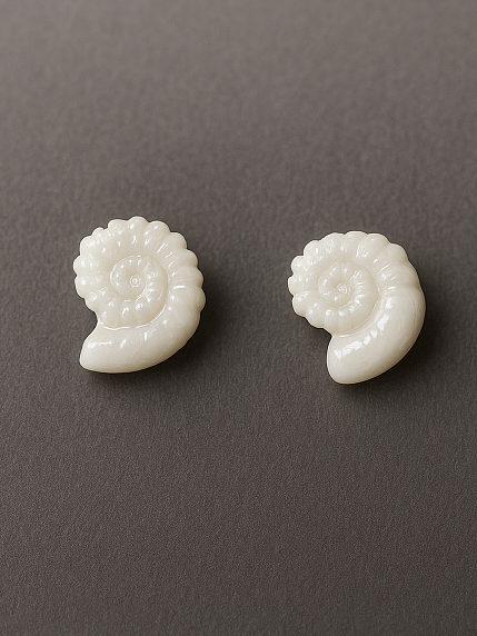 Сережки-гвоздики «Ракушки-завитки», белые, фарфор, в ассортименте, фото 4.