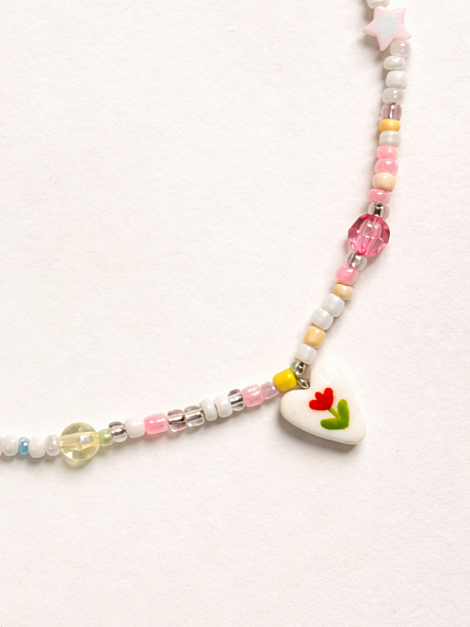 Чокер ручной работы Радость Рядом «Красный тюльпан в сердечке», полимерная глина, бисер, фото 1.