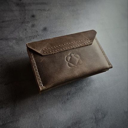  Кошелёк ручной работы, натуральная кожа, темно-коричневый, фото 2.