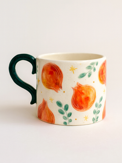 Кружка ручной работы прямая «Гранаты», полуфарфор, 250 мл, фото 2.
