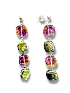 Серьги Бур.Мур «Ice», ювелирный сплав, художественное стекло, красно-зелёные