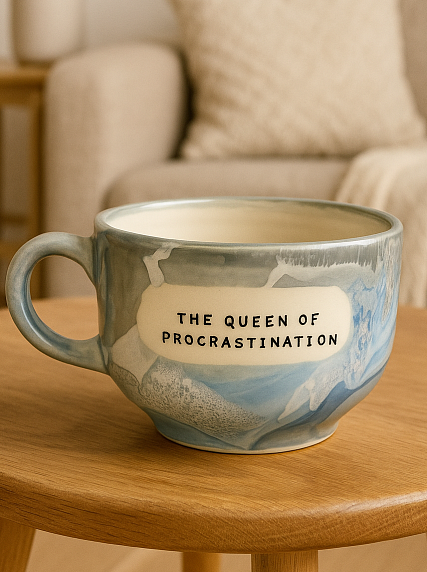 Кружка ручной работы NF ceramics «The Queen of procrastination», голубая, керамика, 600 мл, фото 2.