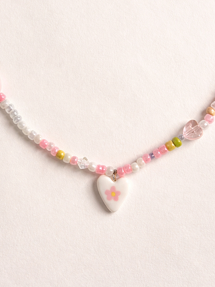 Чокер ручной работы Радость Рядом «Розовый цветочек в сердечке», полимерная глина, бисер, фото 3.