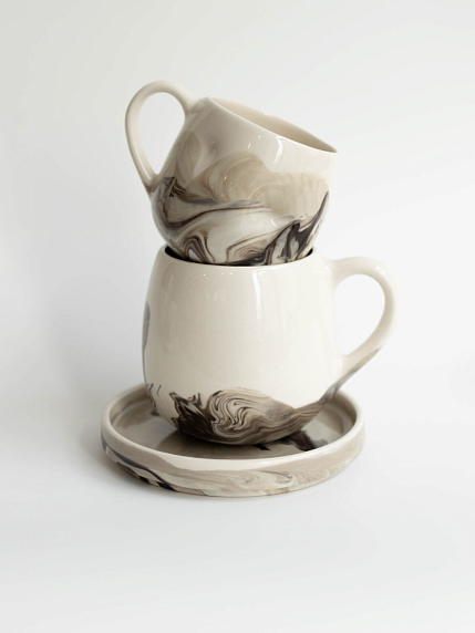 Кружка ручной работы круглая «Серый мрамор», керамика, 250 мл, фото 2.