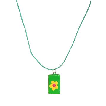 Подвеска ручной работы с цветочком, зелёная, полимерная глина, фото 1.