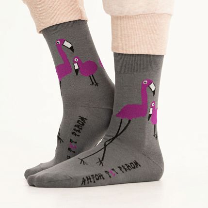 Носки «Все обожают розовых фламинго», р-р 38-41, серые, фото 1.