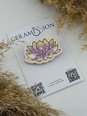 Брошь ручной работы «Лотос», керамика, фото 3.