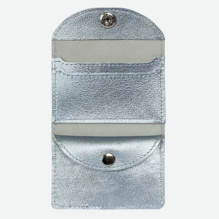 Cкладной кошелёк визитница ручной работы, Kokosina bags, натуральная кожа, голубой металлик, фото 3.
