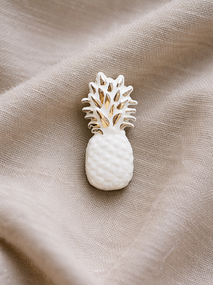 Брошь ручной работы Bulygin «Ананас», бело-серебристая, фарфор, фото 3.