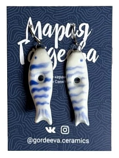 Серьги Мария Гордеева «Полосатые рыбки», керамика, голубые