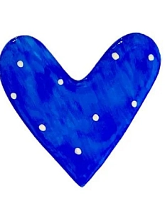 Брошь ручной работы Сердце в горошек, синяя, полимерная глина