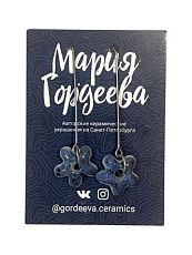 Серьги на длинной петле Цветочки, керамика, синие