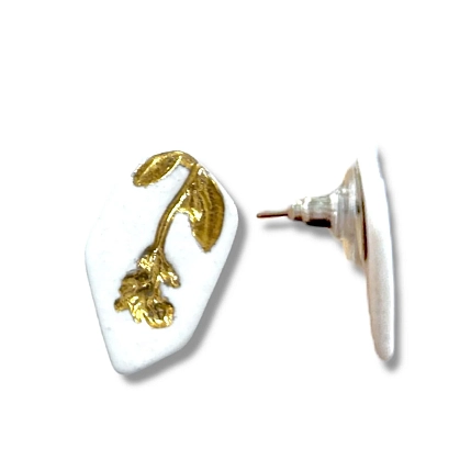 Серьги-гвоздики  ручной работы «Золотой цветок», фарфор, фото 2.