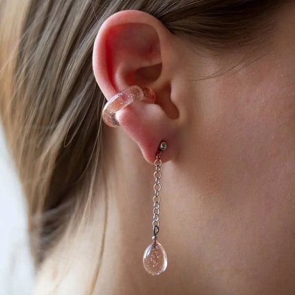 Кафф Лампджой глянцевый, стекло, персиковый прозрачный, фото 4.