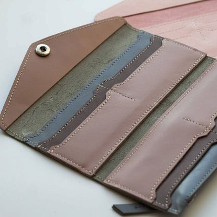 Cкладной кошелёк визитница ручной работы, Kokosina bags, натуральная кожа, хаки, фото 5.
