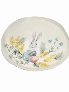 Блюдо овальное ручной работы Верба керамика «Пасхальный заяц», керамика, 19 см