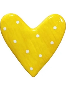 Брошь ручной работы Сердце в горошек, жёлтая, полимерная глина
