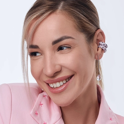 Серьги на планке Лампджой «Капли», стекло, бледно-розовый, фото 2.