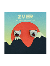 Серьги-гвоздики ручной работы Звер «Рычащие котики», белый, керамика