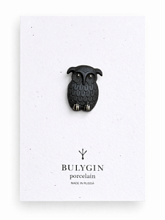 Брошь ручной работы Bulygin «Сова», фарфор, чёрно-серебристая