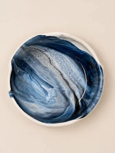 Пиала ручной работы с разводами Кафель «Исландия», бело-синяя, керамика, 9,5 см