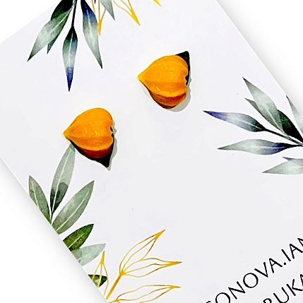 Серьги-гвоздики «Физалис», полимерная глина, маленькие, фото 3.