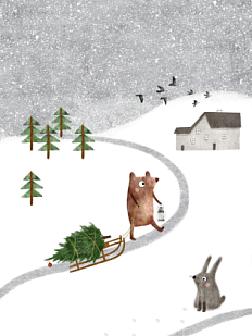 Постер интерьерный «Медведь с ёлкой», А4