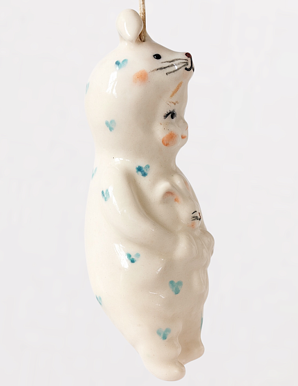 Ёлочная игрушка из фарфора «Малыш в костюме зайчика», 12 см, фото 2.