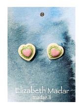 Серёжки-гвоздики Elizabeth Madar Сердца с орнаментом, зелёно-розовые, керамика