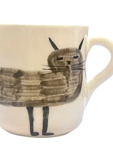 Кружка ручной работы Антон тут рядом «Серый кот», белая, керамика, 300 мл