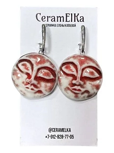 Серьги КерамЕлКа «Лица», фарфор, бело-бордовые