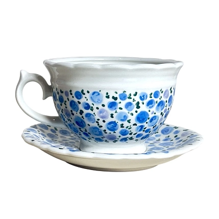 Чайная пара ручной работы Slowday Ceramics в синие розочки «Винтаж», полуфарфор, 250 мл, фото 6.