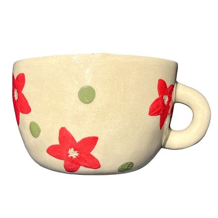 Кружка ручной работы с росписью Красные цветы, керамика, 550 мл, фото 1.