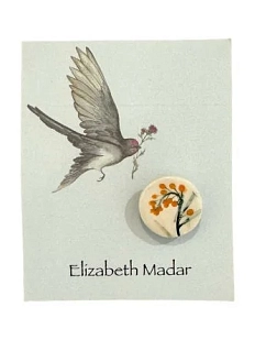 Брошь ручной работы Elizabeth Madar Оттиск трав, малый круг, оранжевый, керамика