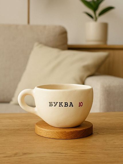 Кружка ручной работы с надписью «Буква Ю», керамика, 350 мл, фото 6.