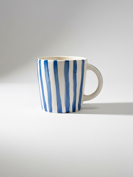 Кружка ручной работы в голубую полоску, керамика, 450 мл, фото 2.