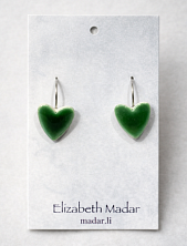 Серьги Elizabeth Madar Сердечки, керамика, тёмно-зелёные