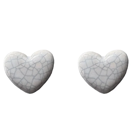 Серёжки-гвоздики КерамЕлКа «Сердечки белые» №2, керамика, фото 1.