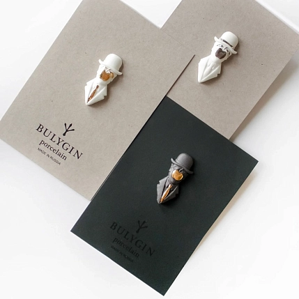 Брошь ручной работы Фарфор Булыгина «Магритт», чёрно-золотистая, фото 2.