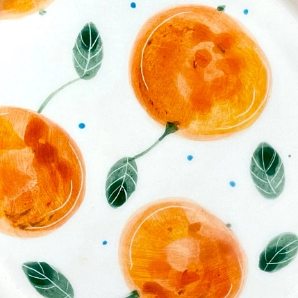 Блюдце ручной работы Чашки и поцелуи «Мандарин», полуфарфор, 13 см, фото 2.